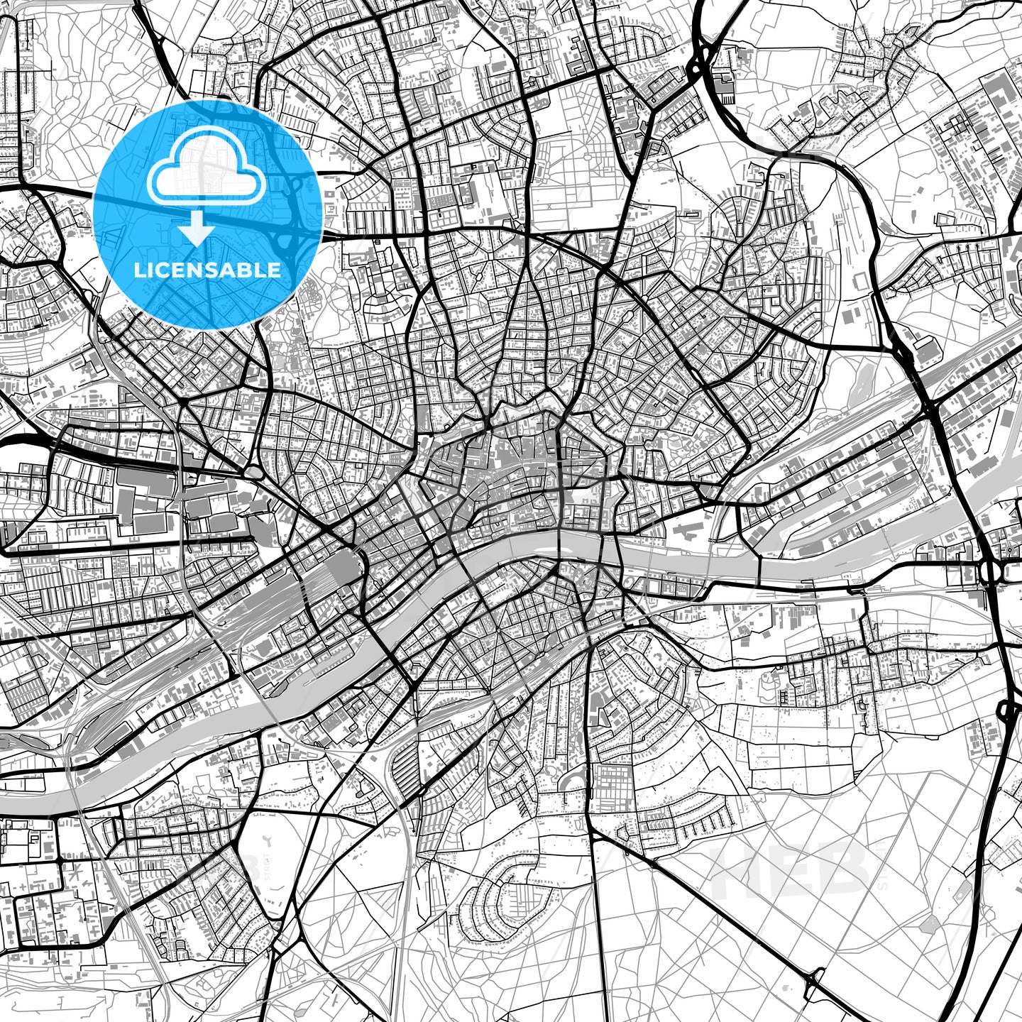Frankfurt am Main, Germany, vector map with buildings