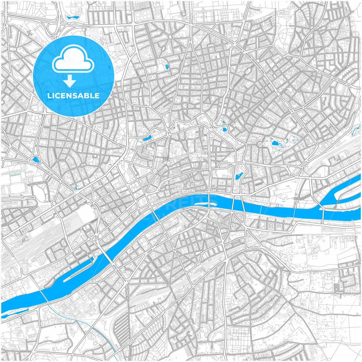 Frankfurt am Main, Hesse, Germany, city map with high quality roads.