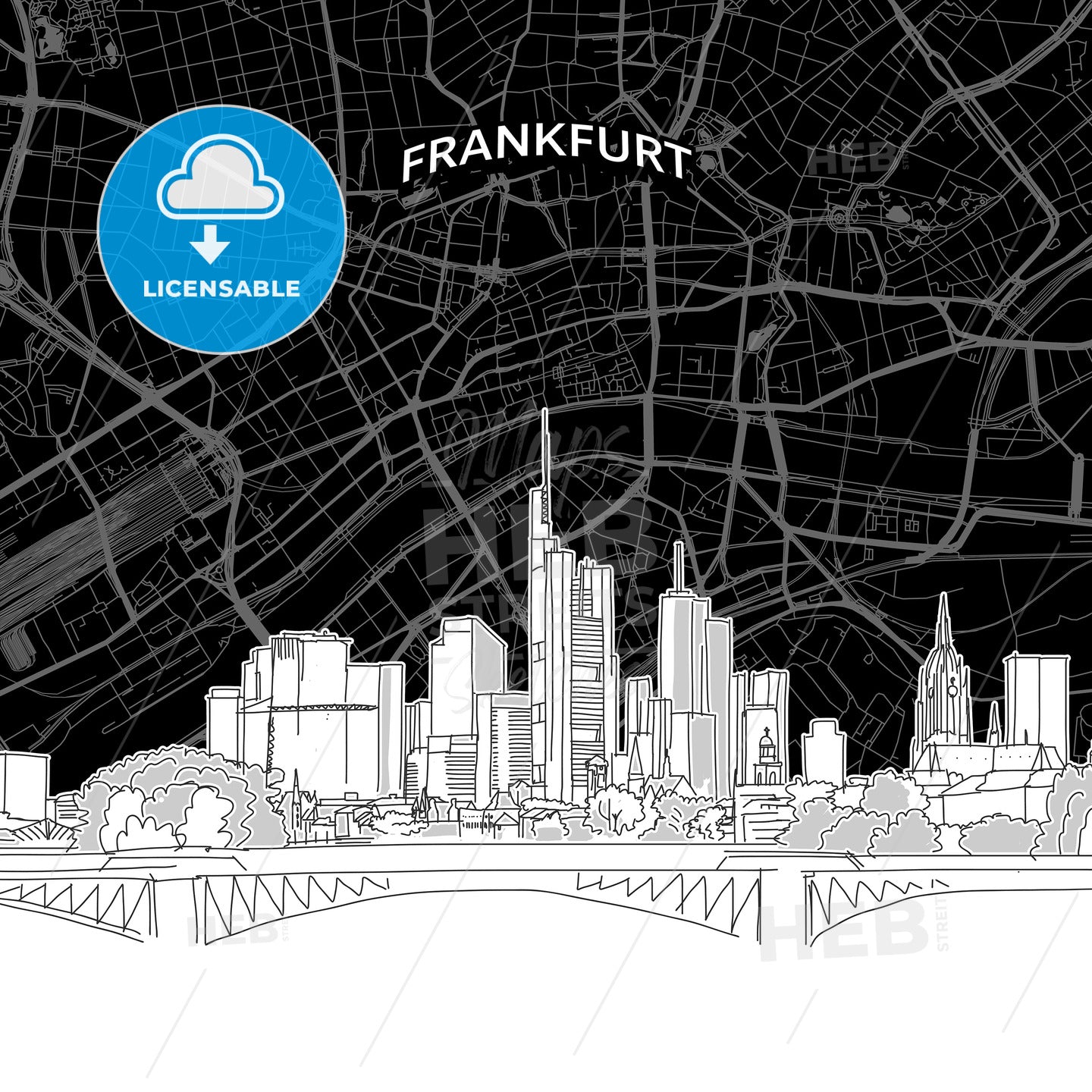Frankfurt skyline with map