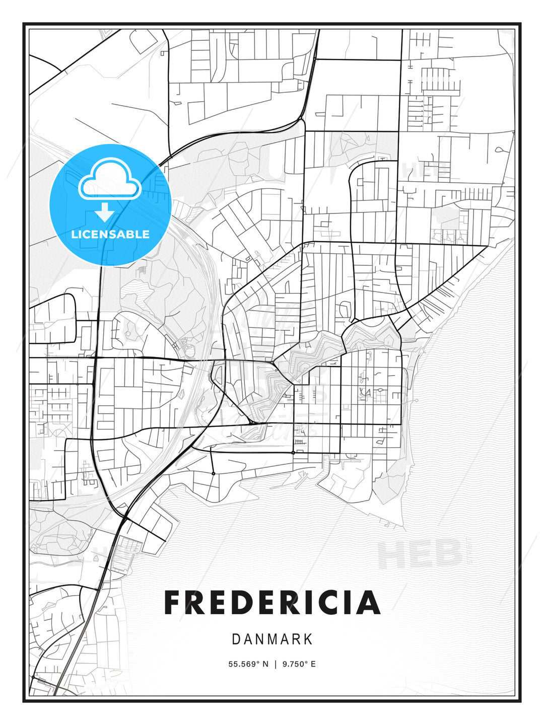 Fredericia, Denmark, Modern Print Template in Various Formats - HEBSTREITS Sketches