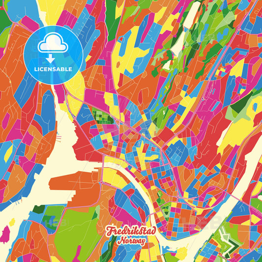 Fredrikstad, Norway Crazy Colorful Street Map Poster Template - HEBSTREITS Sketches
