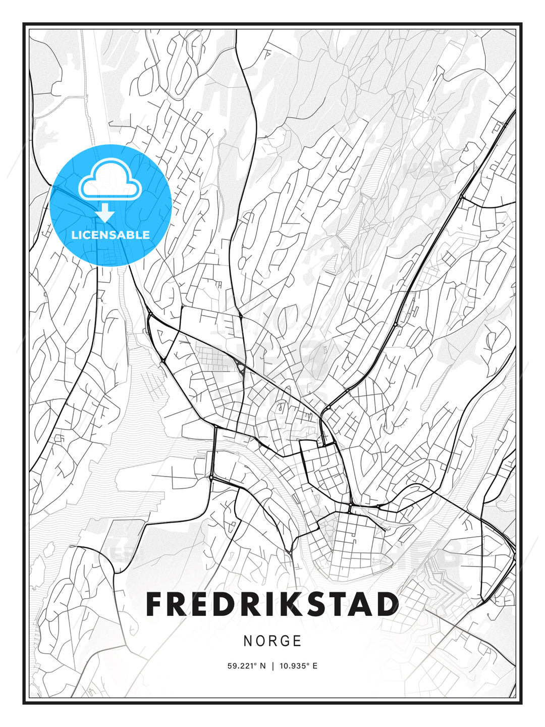 Fredrikstad, Norway, Modern Print Template in Various Formats - HEBSTREITS Sketches