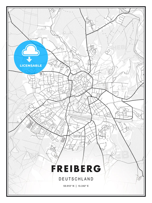 Freiberg, Germany, Modern Print Template in Various Formats - HEBSTREITS Sketches