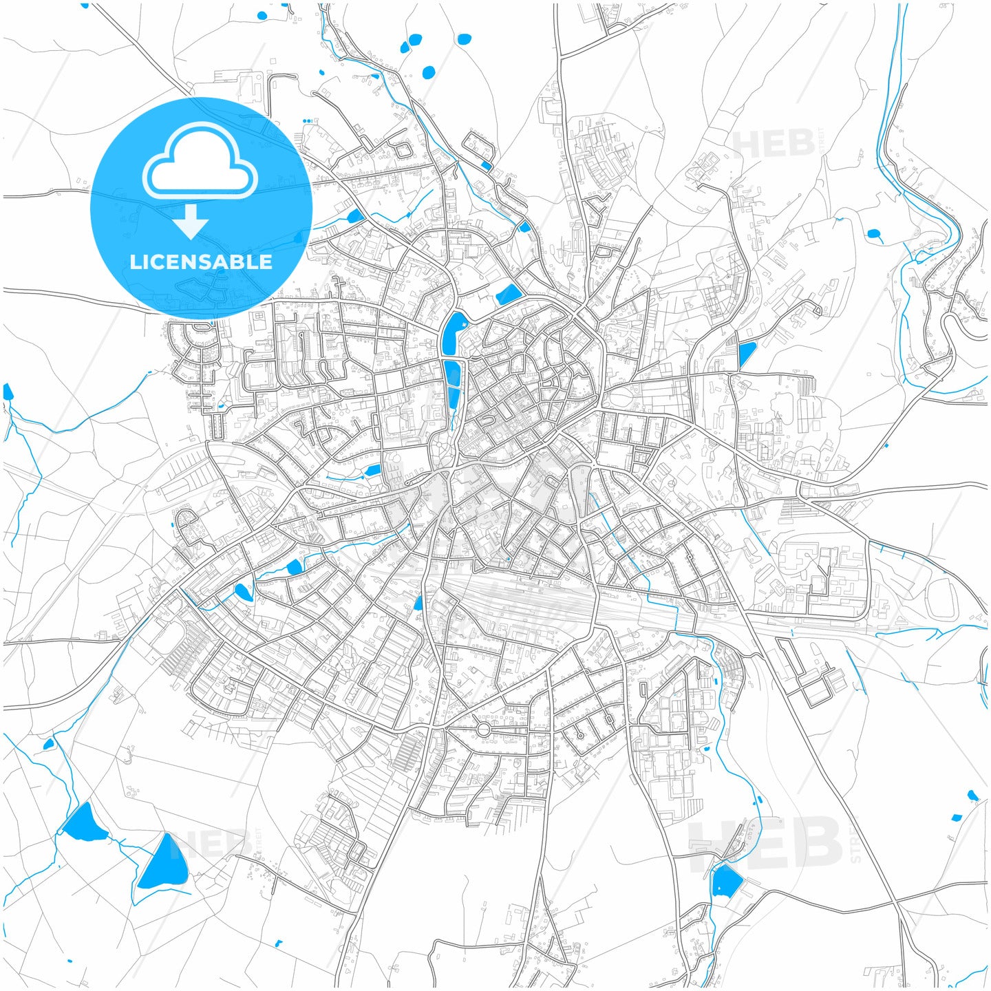 Freiberg, Saxony, Germany, city map with high quality roads.