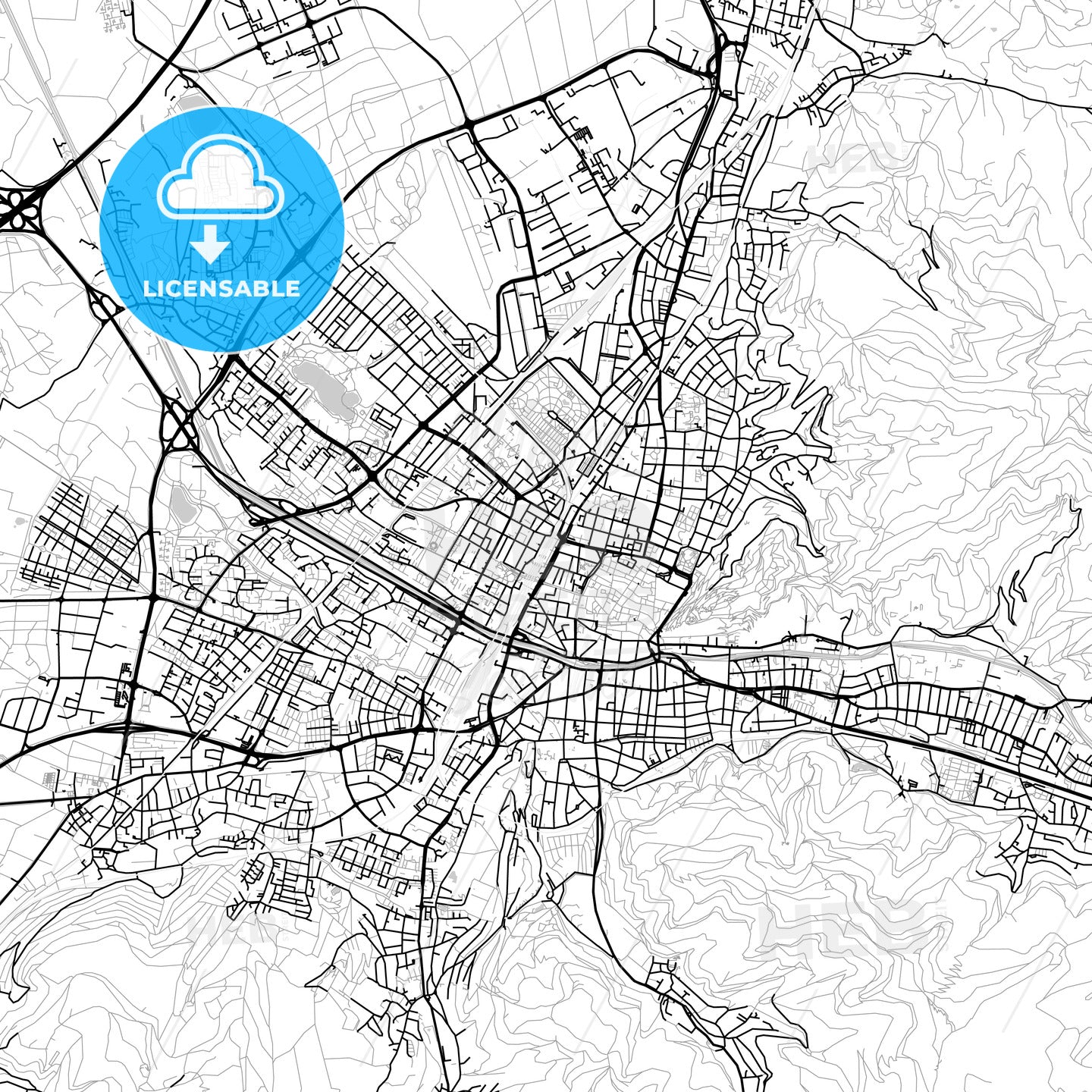 Freiburg im Breisgau, Germany, Vector Map - Light