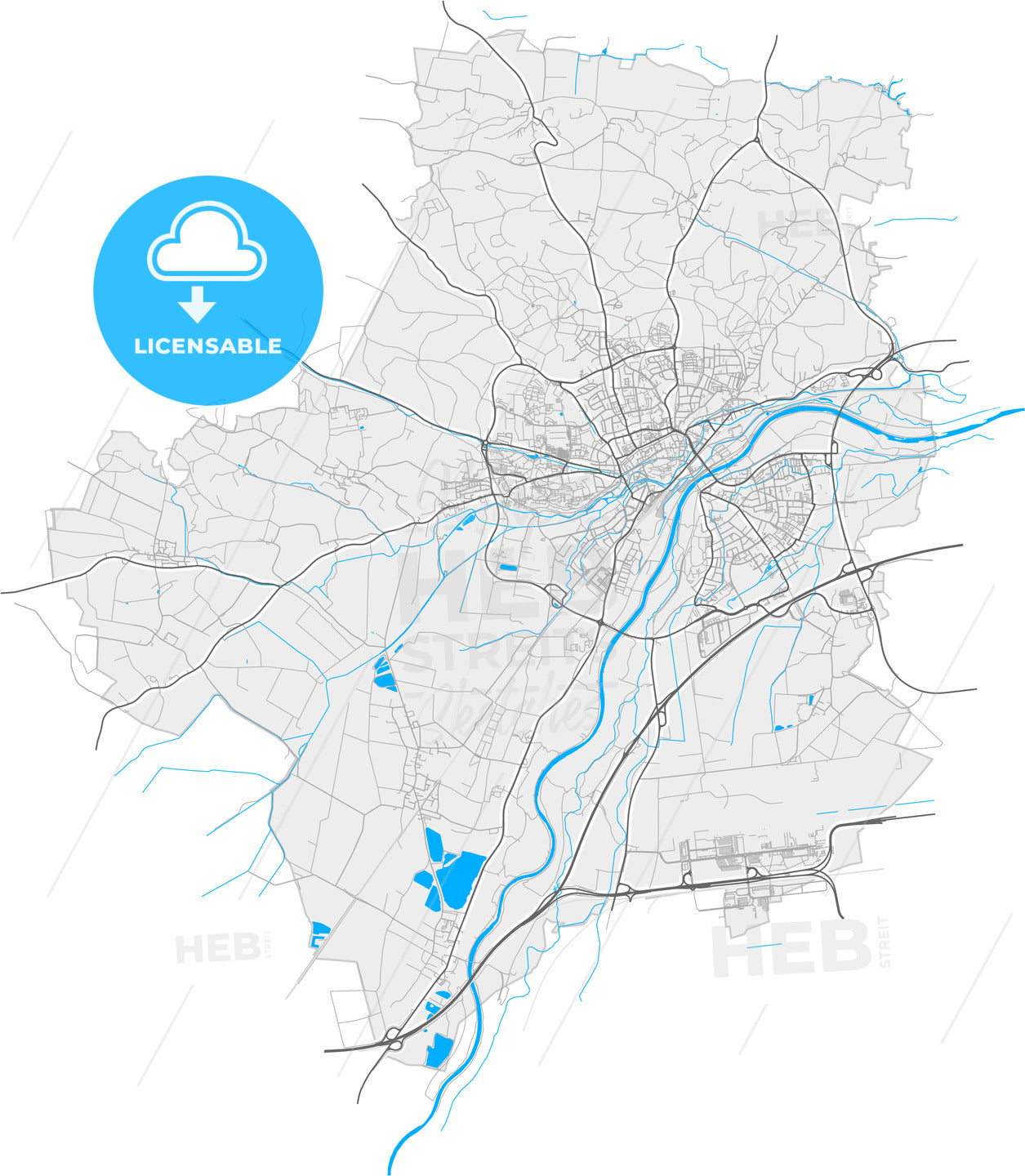 Freising, Bavaria, Germany, high quality vector map