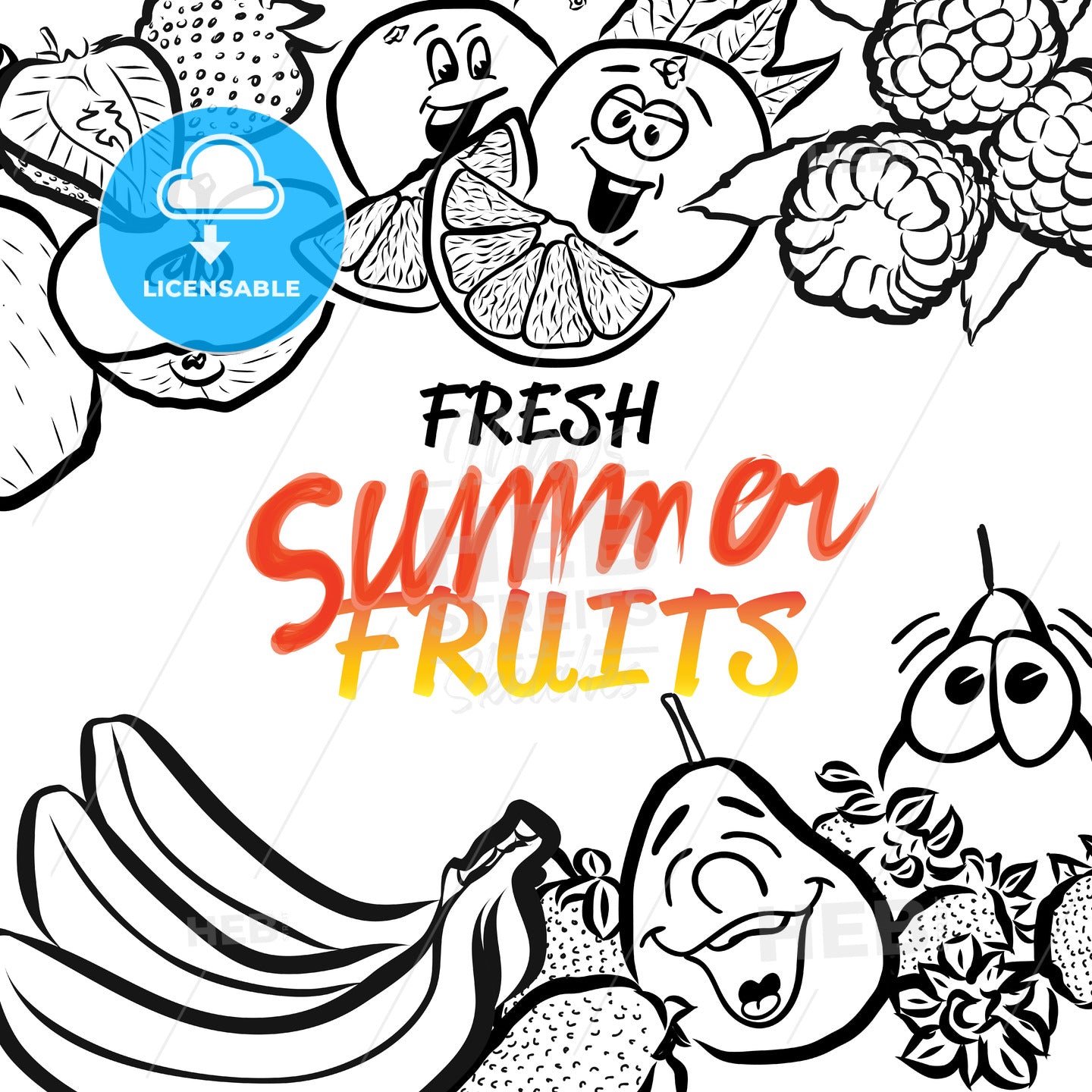 Fresh Summer Fruits Sketch Composition Design – instant download