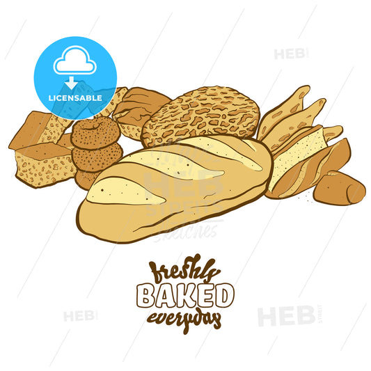 Freshly baked everyday lettering with various bread types on white – instant download
