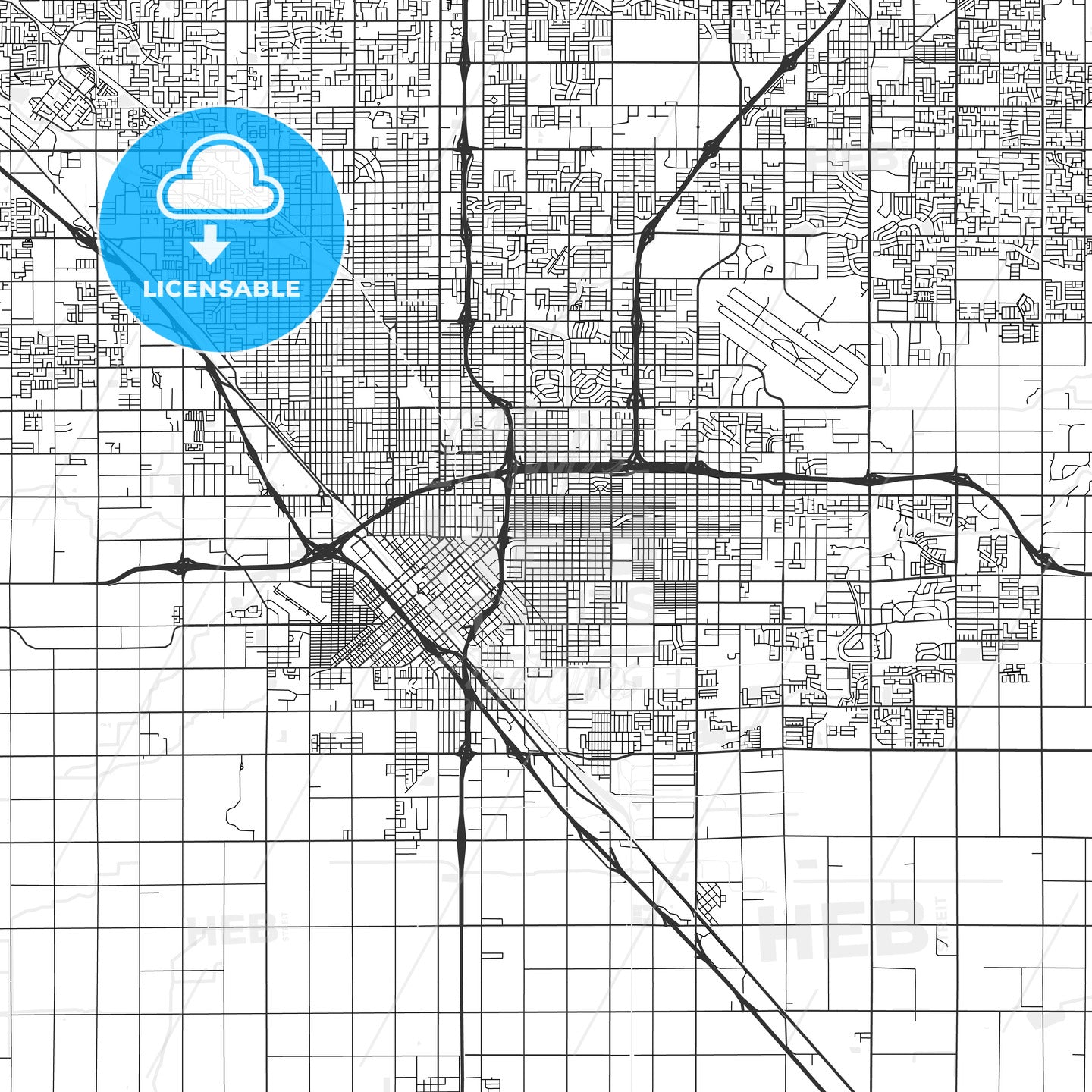 Fresno, California - Area Map - Light