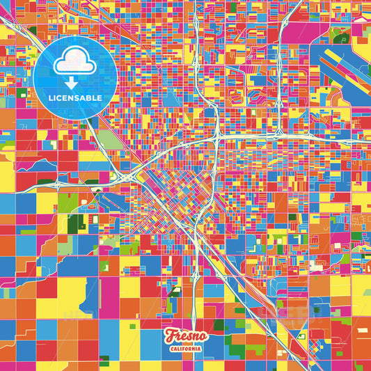 Fresno, United States Crazy Colorful Street Map Poster Template - HEBSTREITS Sketches