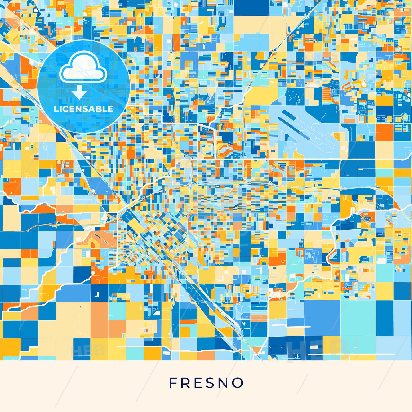 Fresno Colorful Map Poster Template - HEBSTREITS