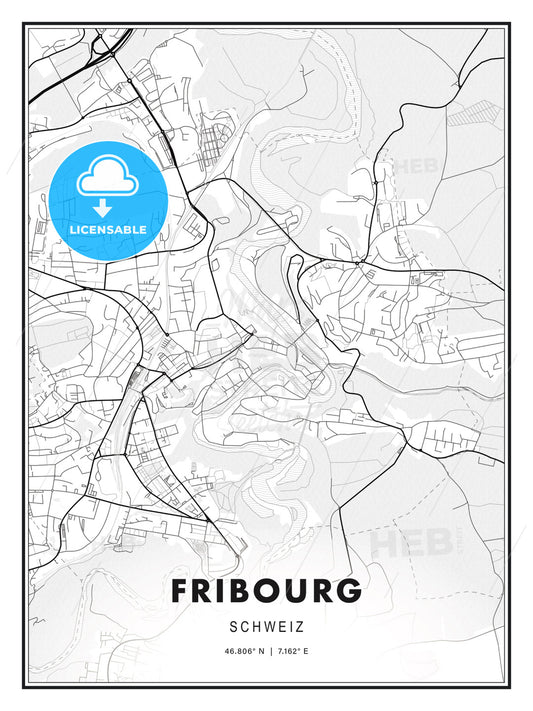Fribourg, Switzerland, Modern Print Template in Various Formats - HEBSTREITS Sketches