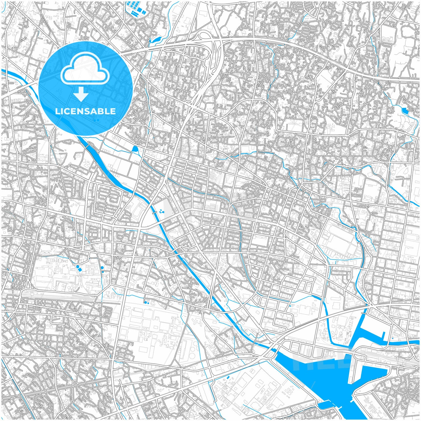 Fuji, Shizuoka, Japan, city map with high quality roads.