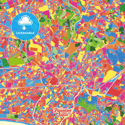 Fujisawa, Japan Crazy Colorful Street Map Poster Template - HEBSTREITS Sketches