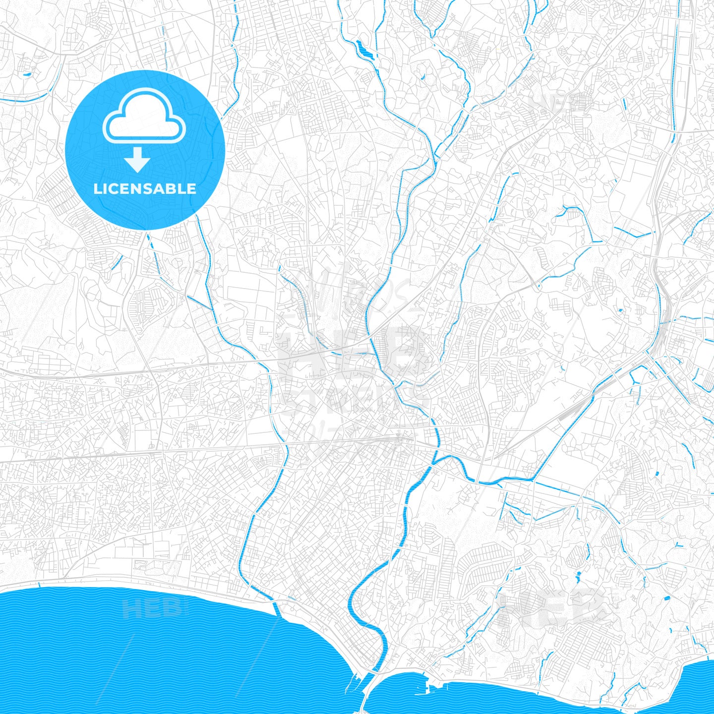 Fujisawa, Japan PDF vector map with water in focus