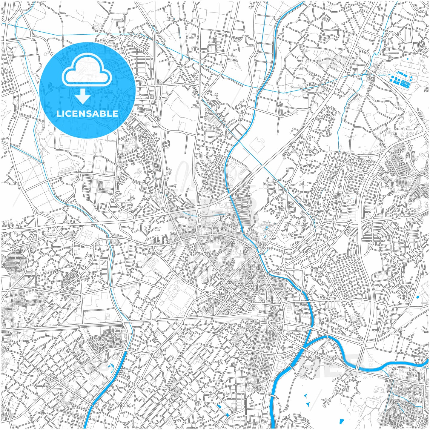 Fujisawa, Kanagawa, Japan, city map with high quality roads.