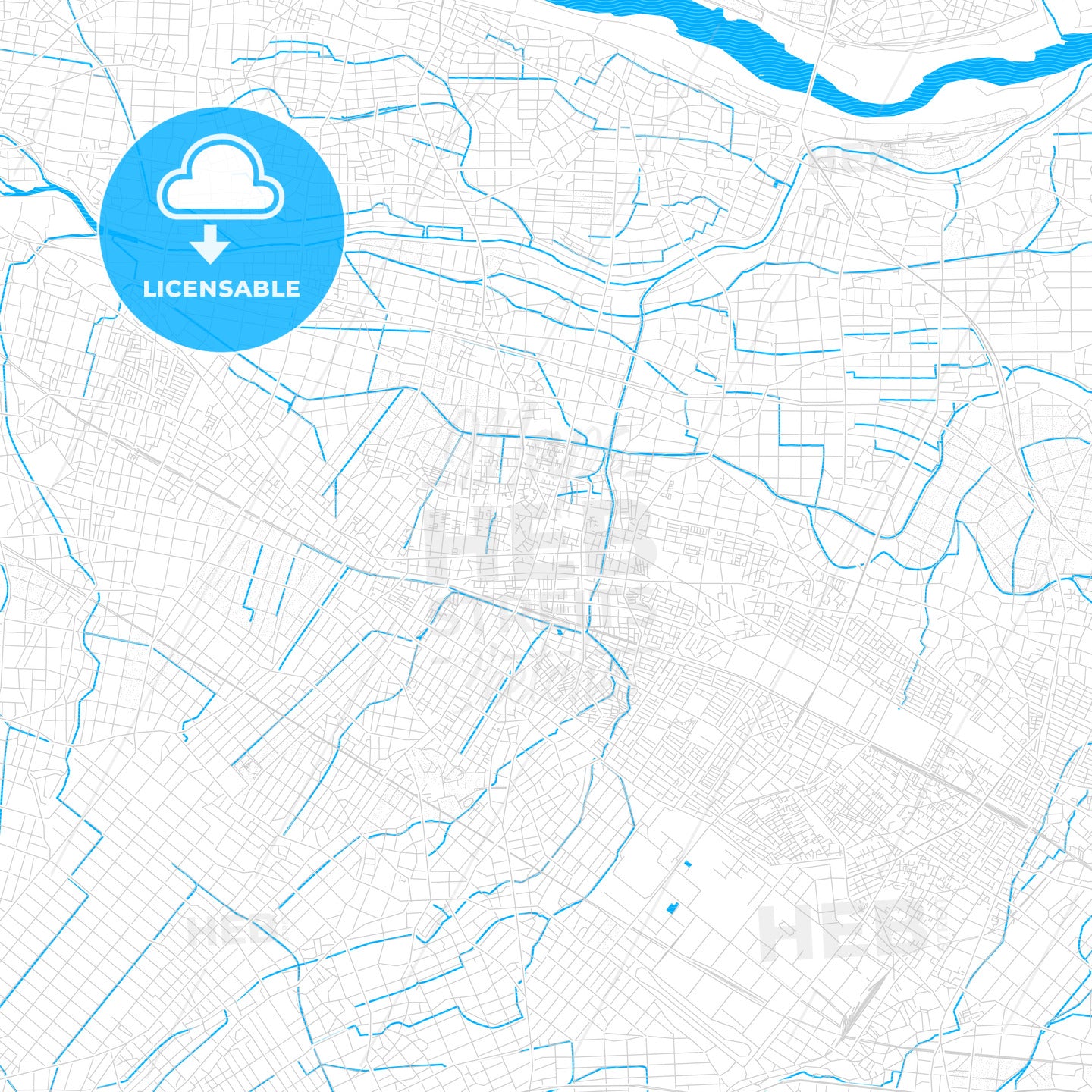 Fukaya, Japan PDF vector map with water in focus