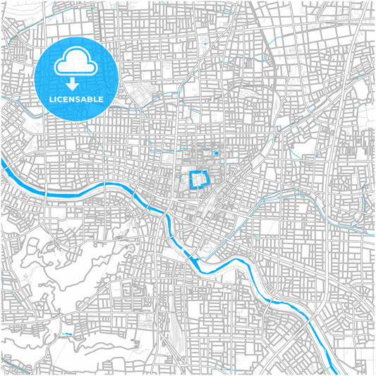 Fukui, Fukui, Japan, city map with high quality roads.