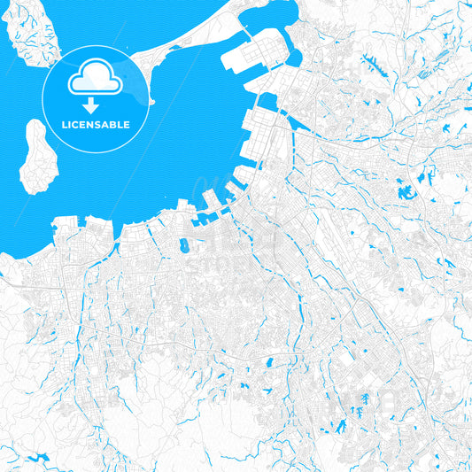 Fukuoka, Japan PDF vector map with water in focus