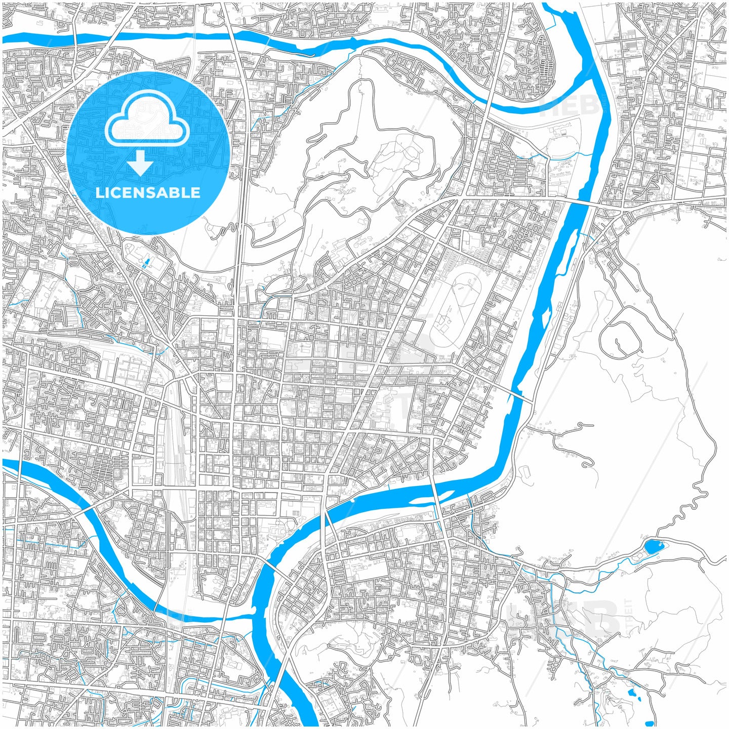 Fukushima, Fukushima, Japan, city map with high quality roads.