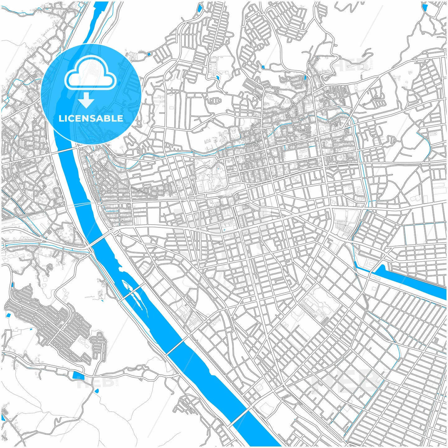 Fukuyama, Hiroshima, Japan, city map with high quality roads.
