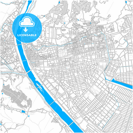 Fukuyama, Hiroshima, Japan, city map with high quality roads.