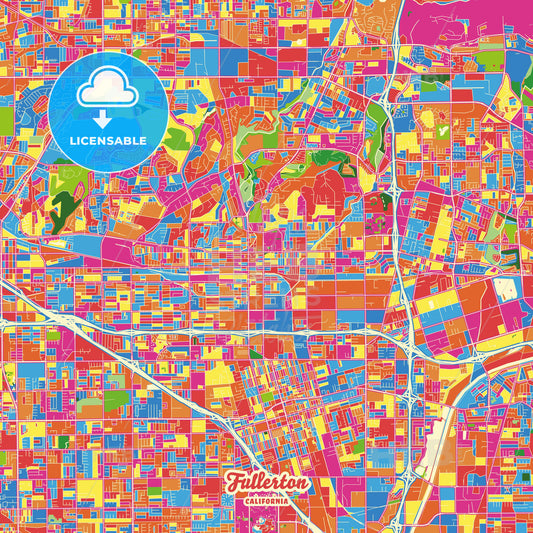 Fullerton, United States Crazy Colorful Street Map Poster Template - HEBSTREITS Sketches