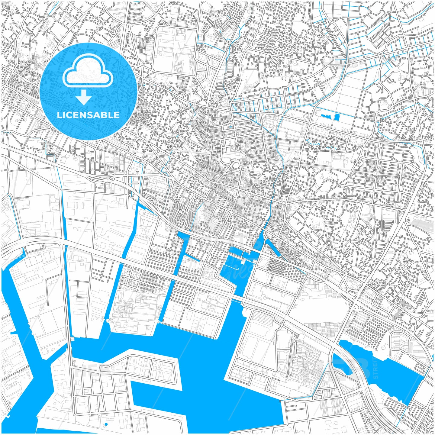 Funabashi, Chiba, Japan, city map with high quality roads.