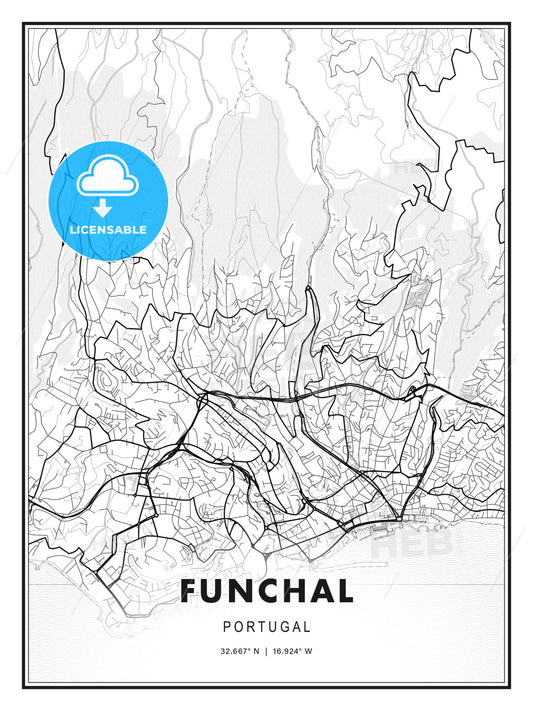 Funchal, Portugal, Modern Print Template in Various Formats - HEBSTREITS Sketches