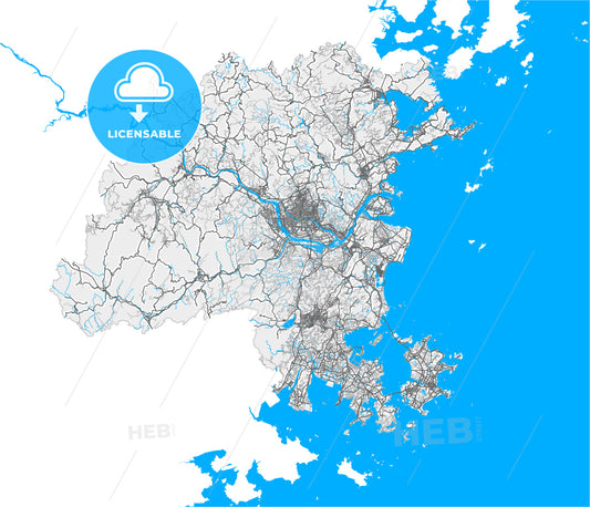 Fuzhou, Fujian, China, high quality vector map