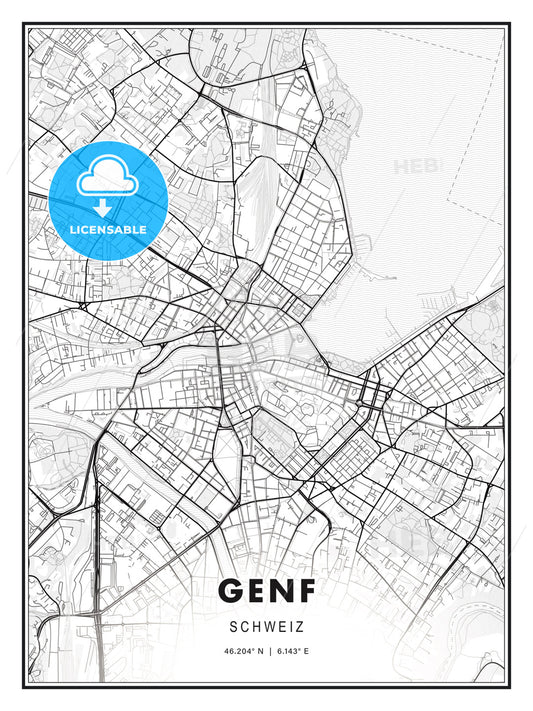 GENF / Geneva, Switzerland, Modern Print Template in Various Formats - HEBSTREITS Sketches
