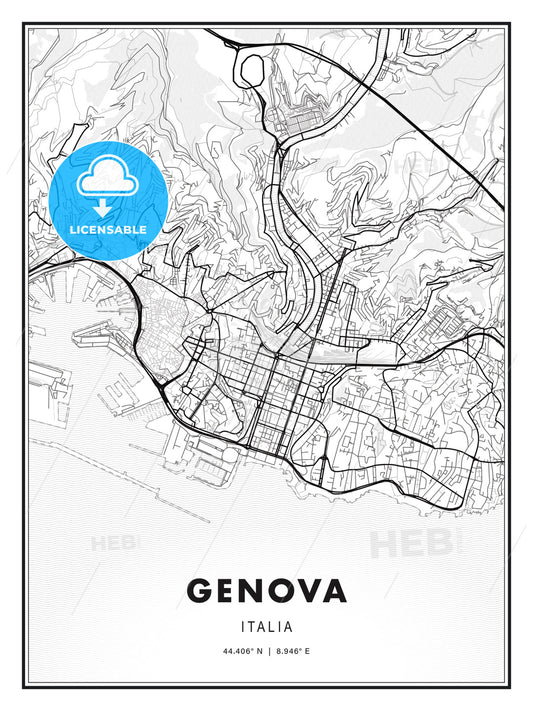 GENOVA / Genoa, Italy, Modern Print Template in Various Formats - HEBSTREITS Sketches