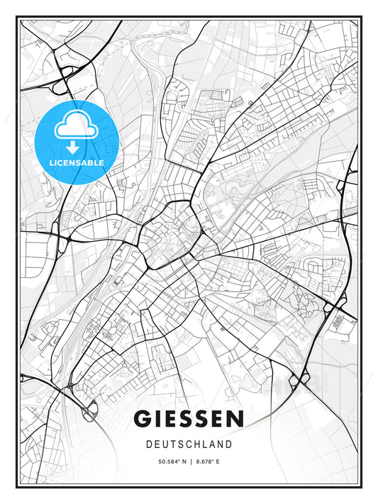 GIESSEN / Gießen, Germany, Modern Print Template in Various Formats - HEBSTREITS Sketches