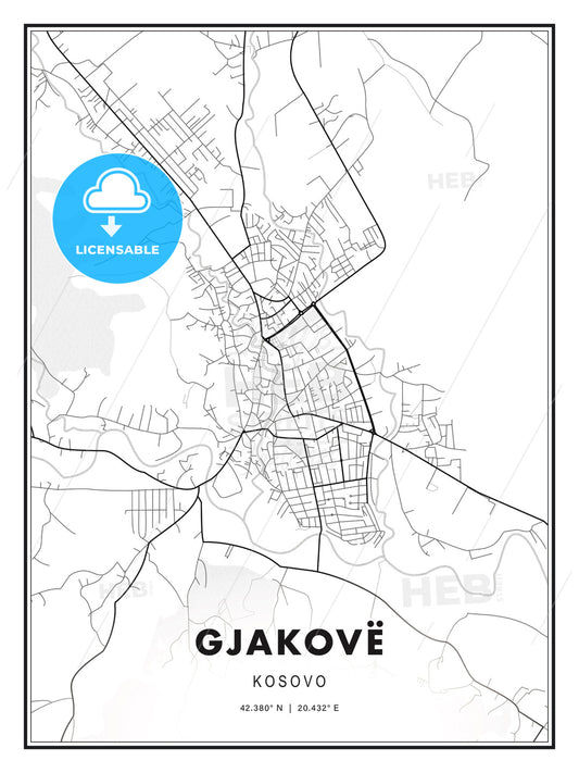 GJAKOVË / Gjakovë / Đakovica, Kosovo, Modern Print Template in Various Formats - HEBSTREITS Sketches
