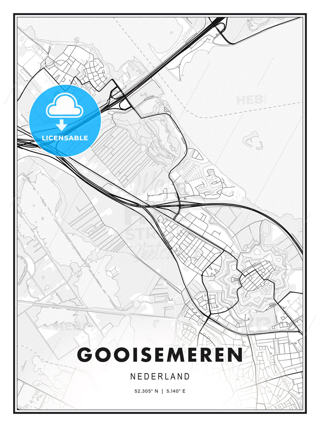 GOOISEMEREN / Gooise Meren, Netherlands, Modern Print Template in Various Formats - HEBSTREITS Sketches