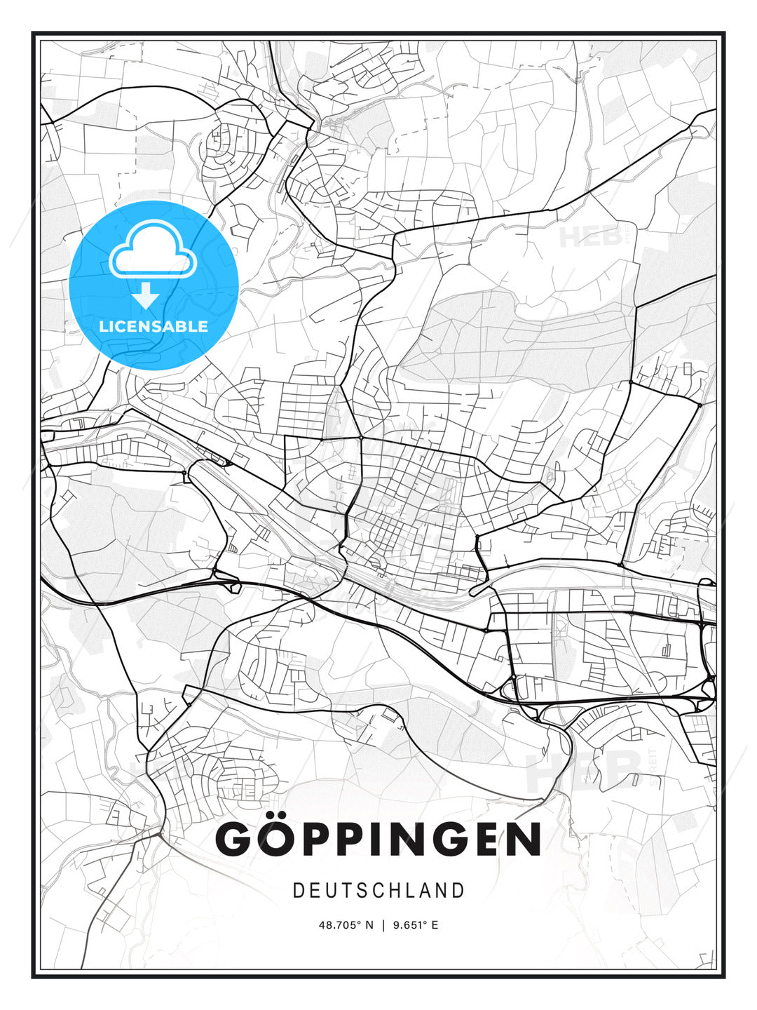 GÖPPINGEN / Goppingen, Germany, Modern Print Template in Various Formats - HEBSTREITS Sketches