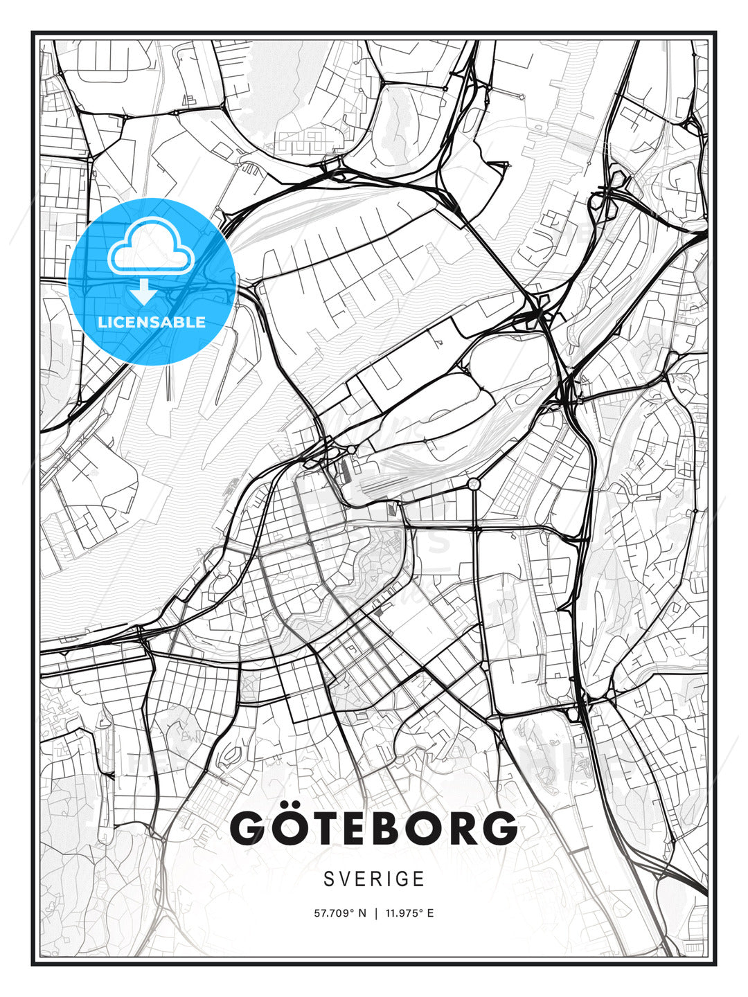GÖTEBORG / Gothenburg, Sweden, Modern Map Print Template in Various ...