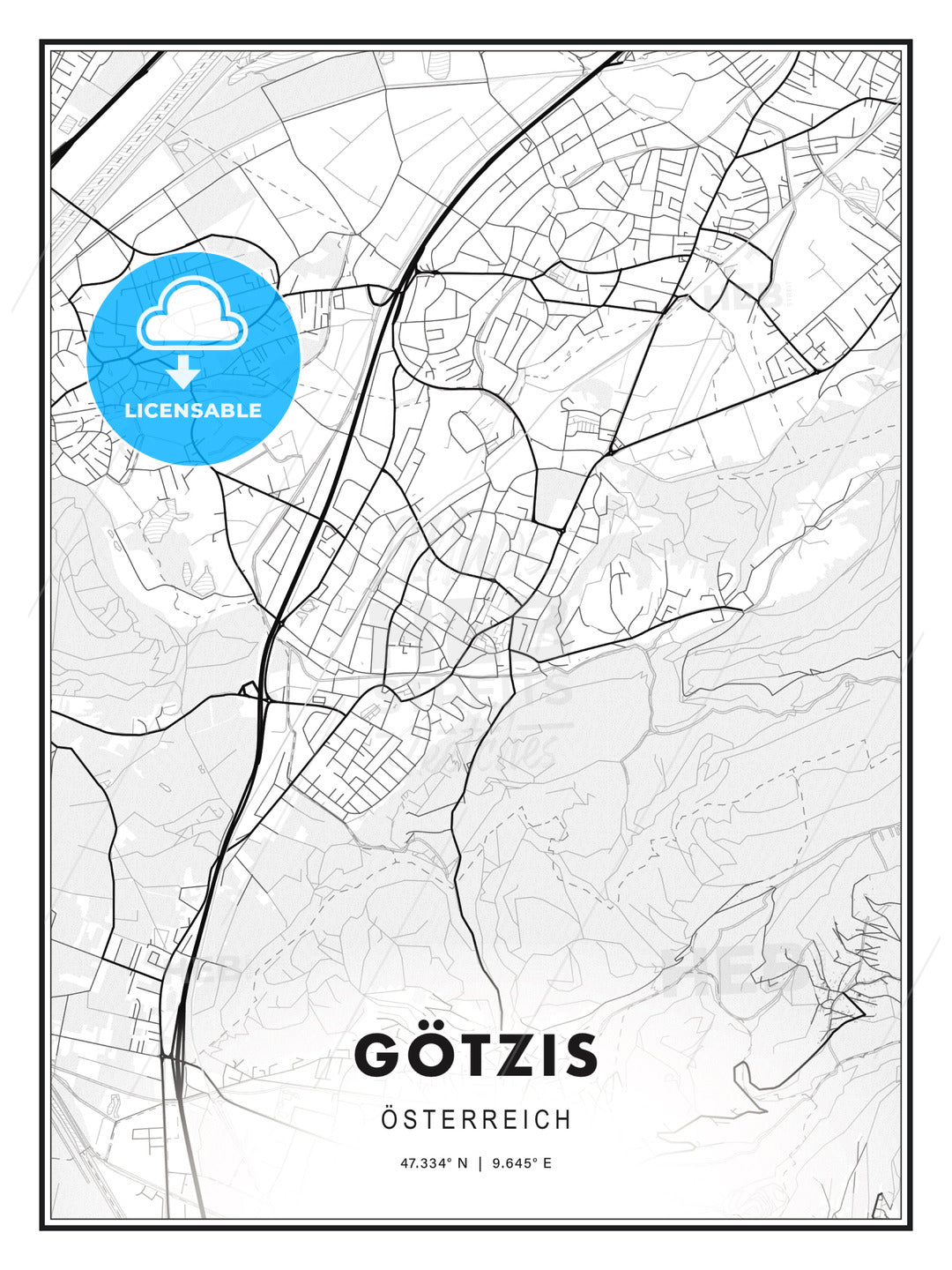 Götzis, Austria, Modern Print Template in Various Formats - HEBSTREITS Sketches