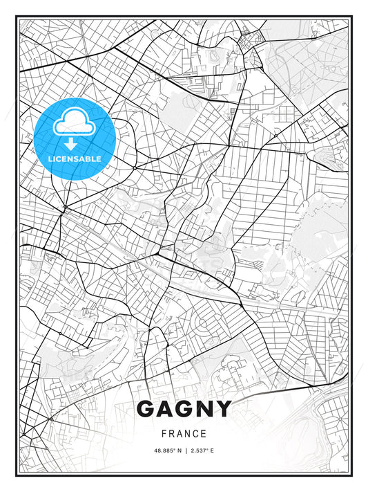 Gagny, France, Modern Print Template in Various Formats - HEBSTREITS Sketches