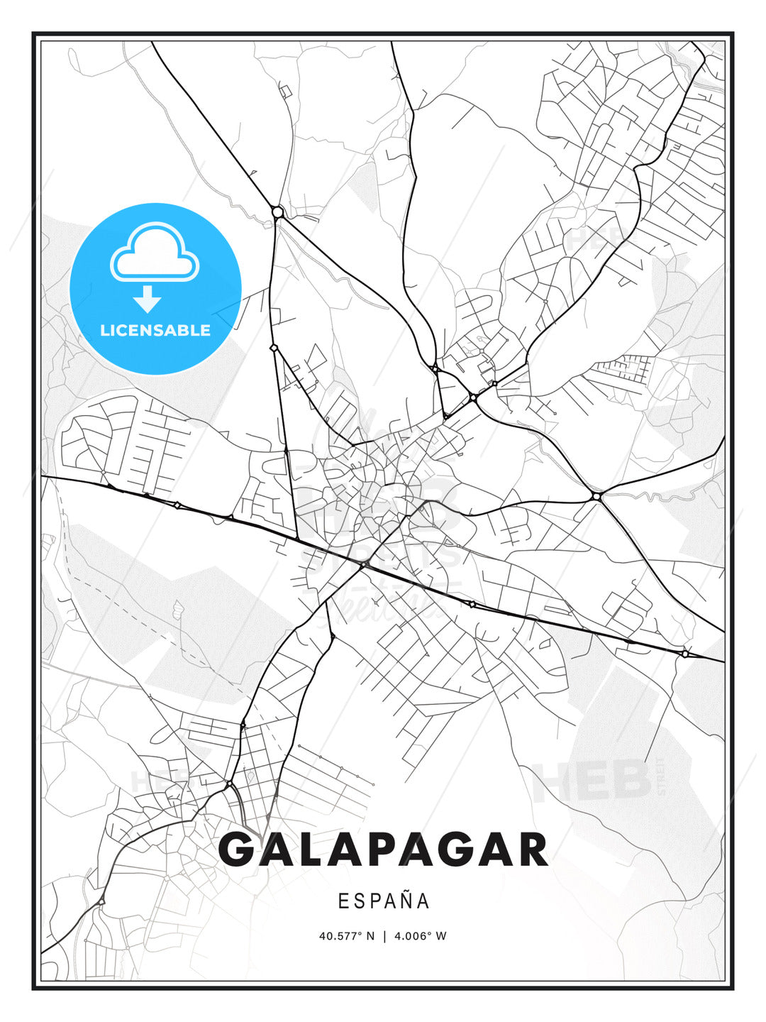 Galapagar, Spain, Modern Print Template in Various Formats - HEBSTREITS Sketches