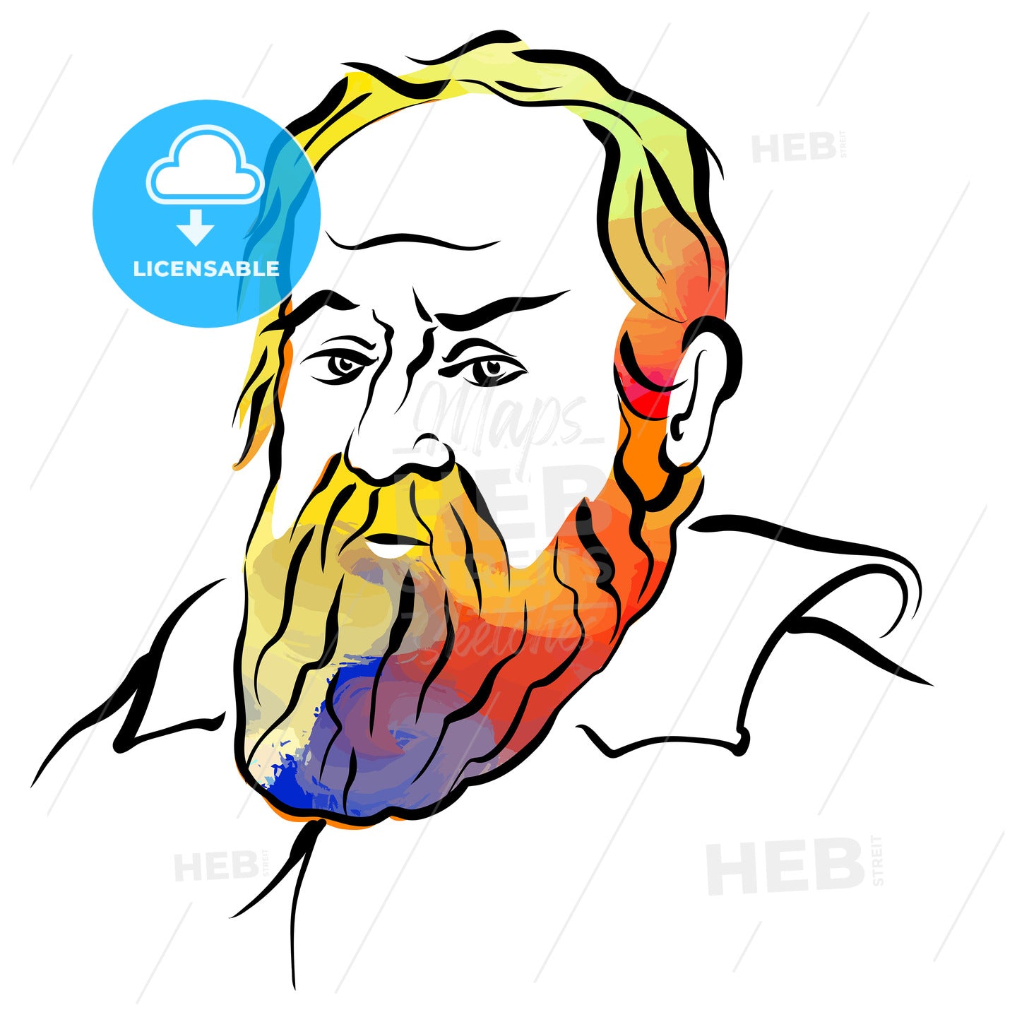 Galileo Galilei Colorful Hair Vector Drawing