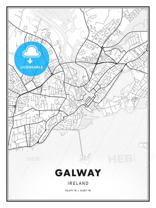 Galway, Ireland, Modern Print Template in Various Formats - HEBSTREITS Sketches