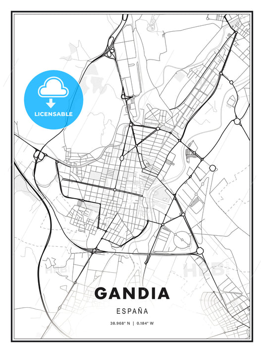 Gandia, Spain, Modern Print Template in Various Formats - HEBSTREITS Sketches