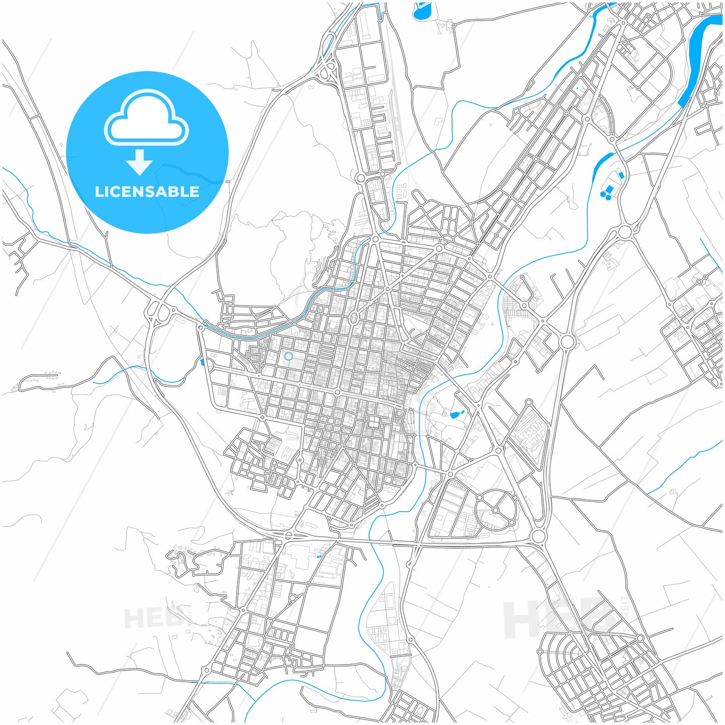 Gandia, Valencia, Spain, city map with high quality roads.