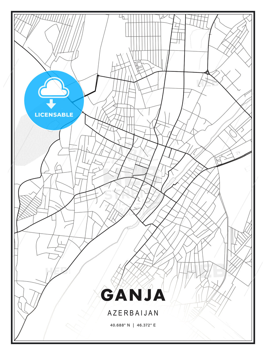 Ganja, Azerbaijan, Modern Print Template in Various Formats - HEBSTREITS Sketches