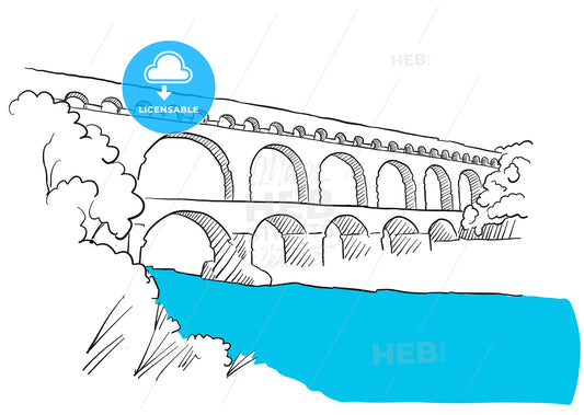 Gard Du Pont Languedoc, Nimes France, Sketch – instant download