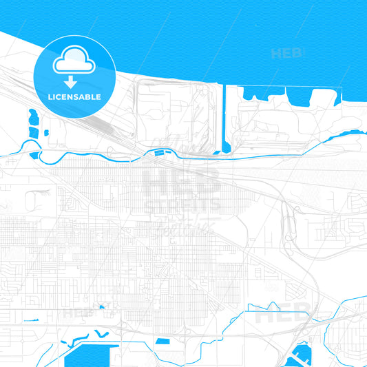 Gary, Indiana, United States, PDF vector map with water in focus