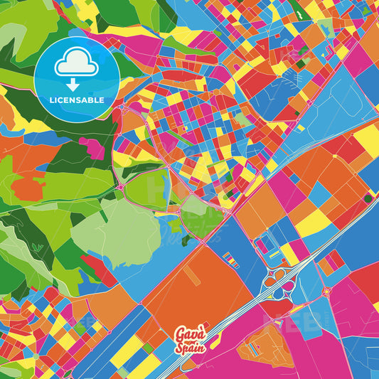 Gavà, Spain Crazy Colorful Street Map Poster Template - HEBSTREITS Sketches