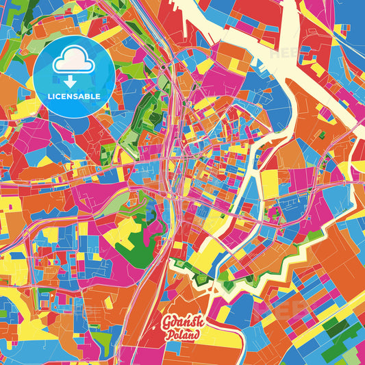 Gdańsk, Poland Crazy Colorful Street Map Poster Template - HEBSTREITS Sketches