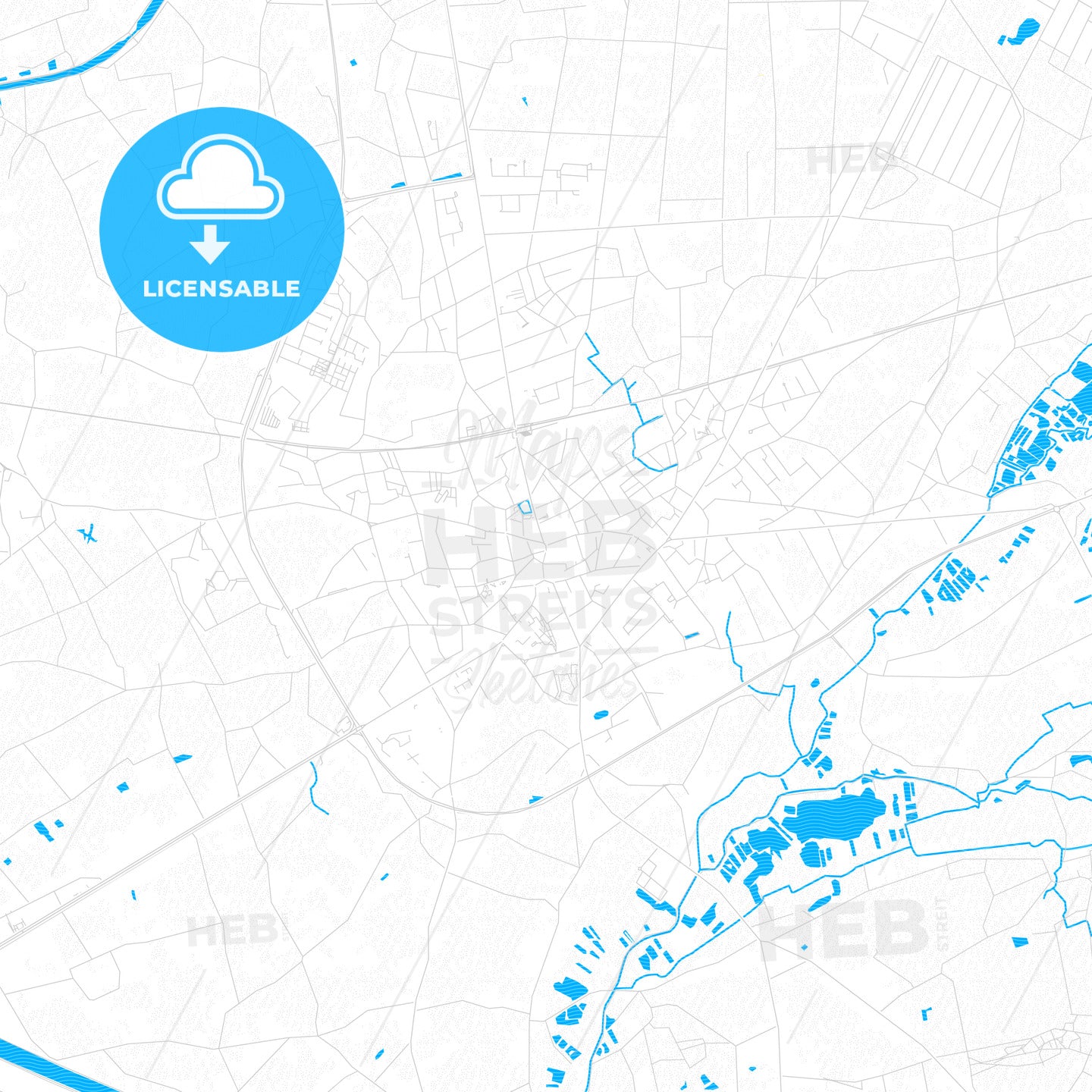 Geel, Belgium PDF vector map with water in focus